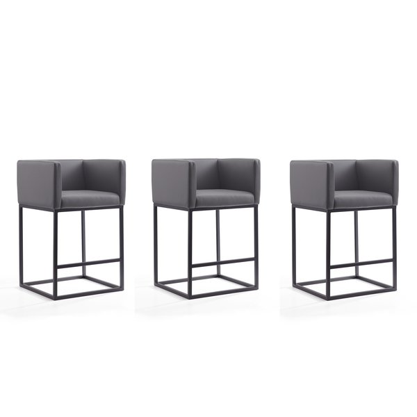 Manhattan Comfort Embassy Counter Stool in Grey and Black (Set of 3) 3-CS011-GY